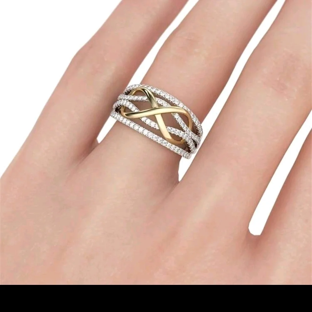 New S925 Sterling Silver Dual Color Infinity "8" Design Ring | Gift | Minimalist - Picture 4 of 5